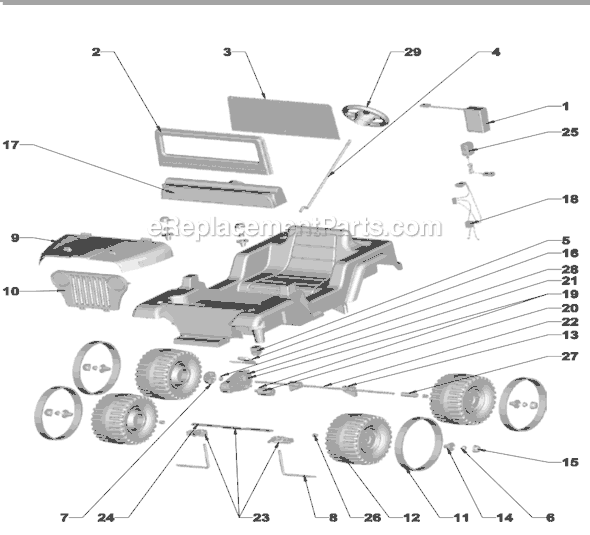 Page A Diagram and Parts List for N9732  Power Wheels Ride-On Cars